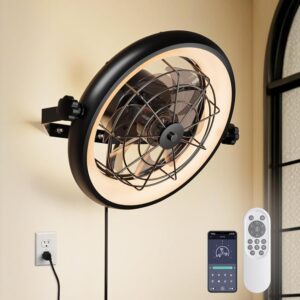 16" Wall Mounted Fan Indoor, Quiet 6 Speed Wall Mount Fan with Remote, Light and Timer, 360° Adjustable Tilt Plug in Wall Fan for Garage, Bedroom, Kitchen, Living Room, Greenhouse, Patio
